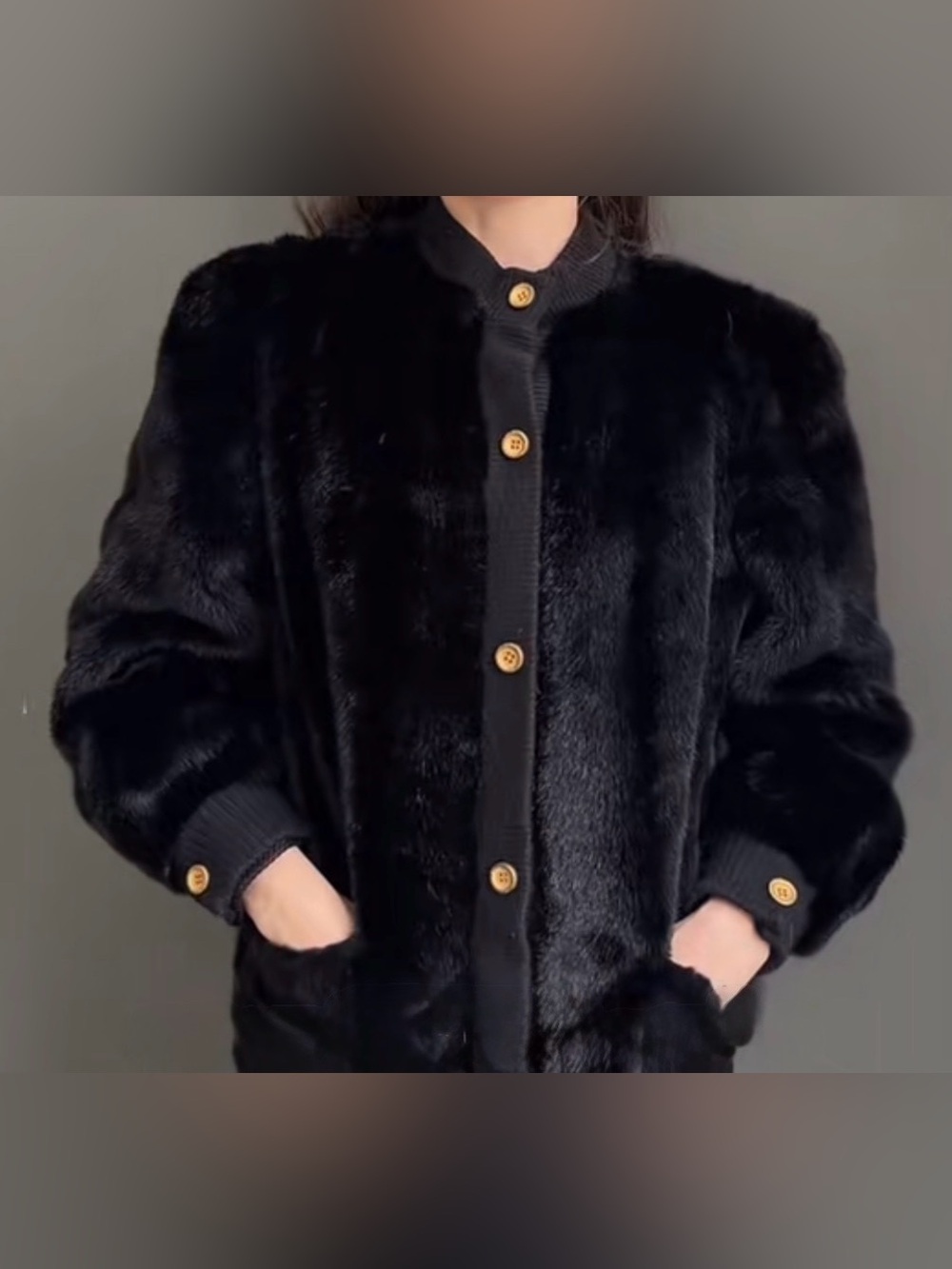 Lilli Ann vintage black faux fur bomber jacket luxurious